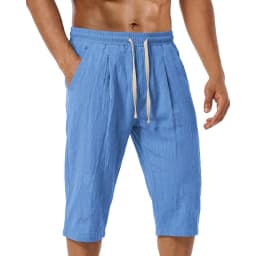 summer Men's Linen shorts pants Solid Color Casual Pants for Men Sport Breathable Baggy Pant Beach Lightweight Cotton Trousers