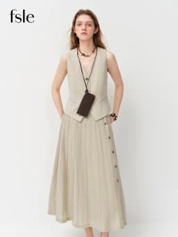 FSLE Old Money Style V-neck Vest for Women Summer 2026 New Style Hemp Skirt Sets Vintage Streetwear Simple