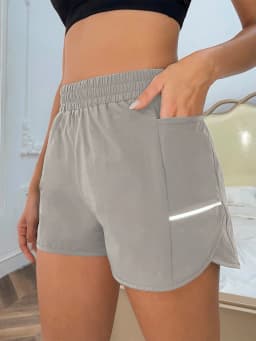Women's New Shorts with Mobile Phone Pocket, Elastic Waist, Sports Belt, Reflective Strips, Casual Fashion Sports Shorts