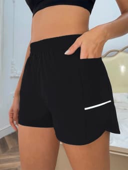 Women's New Shorts with Mobile Phone Pocket, Elastic Waist, Sports Belt, Reflective Strips, Casual Fashion Sports Shorts