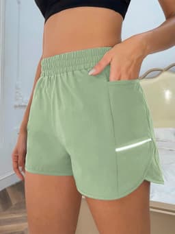 Women's New Shorts with Mobile Phone Pocket, Elastic Waist, Sports Belt, Reflective Strips, Casual Fashion Sports Shorts