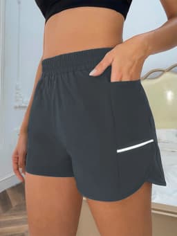 Women's New Shorts with Mobile Phone Pocket, Elastic Waist, Sports Belt, Reflective Strips, Casual Fashion Sports Shorts