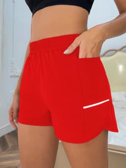 Women's New Shorts with Mobile Phone Pocket, Elastic Waist, Sports Belt, Reflective Strips, Casual Fashion Sports Shorts