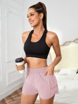 Women's New Shorts with Mobile Phone Pocket, Elastic Waist, Sports Belt, Reflective Strips, Casual Fashion Sports Shorts