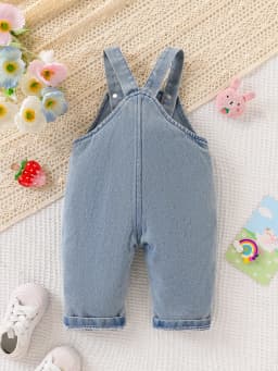 Cute Cartoon Children's Denim Overalls with Ripped Design, Rabbit, Butterfly, and Flower Prints, Soft and Comfortable, Stylish for Outdoor Wear, Unisex Baby Jumpsuit