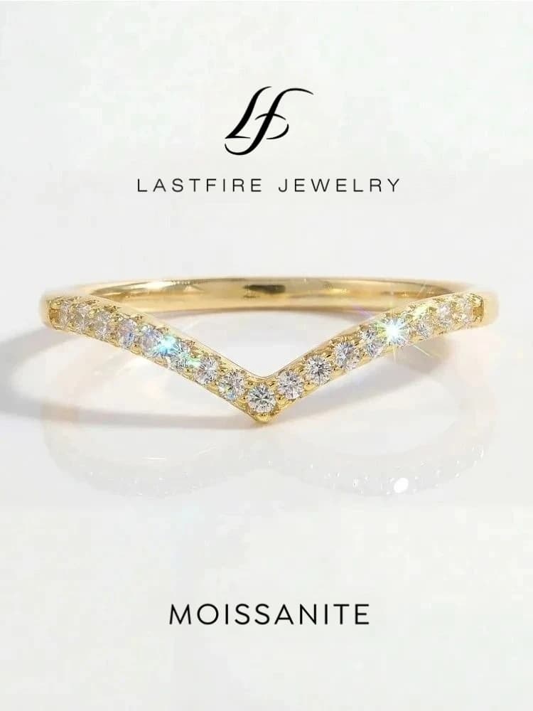 925 Sterling Silver Fashionable Elegant Real Moissanite Diamond V-Shaped Shining Rings For Women Engagement Wedding Jewelry