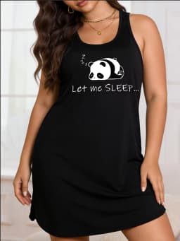 Women's Sleeveless Panda Print Dress - Lightweight Stretch Round-Neck Casual Summer Wear, Machine Washable