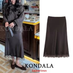 KONDALA Vintage Chic Satin Women Long Lace Skirts High Waist Straight Midi Party Skirt Fashion 2026 Spring Summer Elegant Skirt