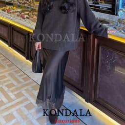 KONDALA Vintage Chic Satin Women Long Lace Skirts High Waist Straight Midi Party Skirt Fashion 2026 Spring Summer Elegant Skirt