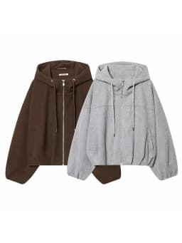 Women Fashion Loose Drawstring Zipper Hooded Jacket Female High Street Casual Long-Sleeved Solid Pockets Jacket