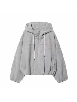 Women Fashion Loose Drawstring Zipper Hooded Jacket Female High Street Casual Long-Sleeved Solid Pockets Jacket