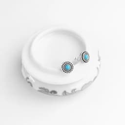 Round Turquoise Ethno Studs Earrings Pure 925 Sterling Silver Vintage Jewerly Gift For Women Men
