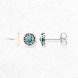 Round Turquoise Ethno Studs Earrings Pure 925 Sterling Silver Vintage Jewerly Gift For Women Men