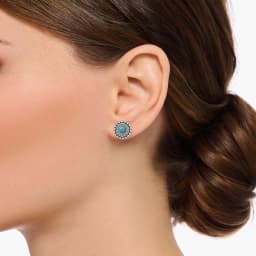 Round Turquoise Ethno Studs Earrings Pure 925 Sterling Silver Vintage Jewerly Gift For Women Men