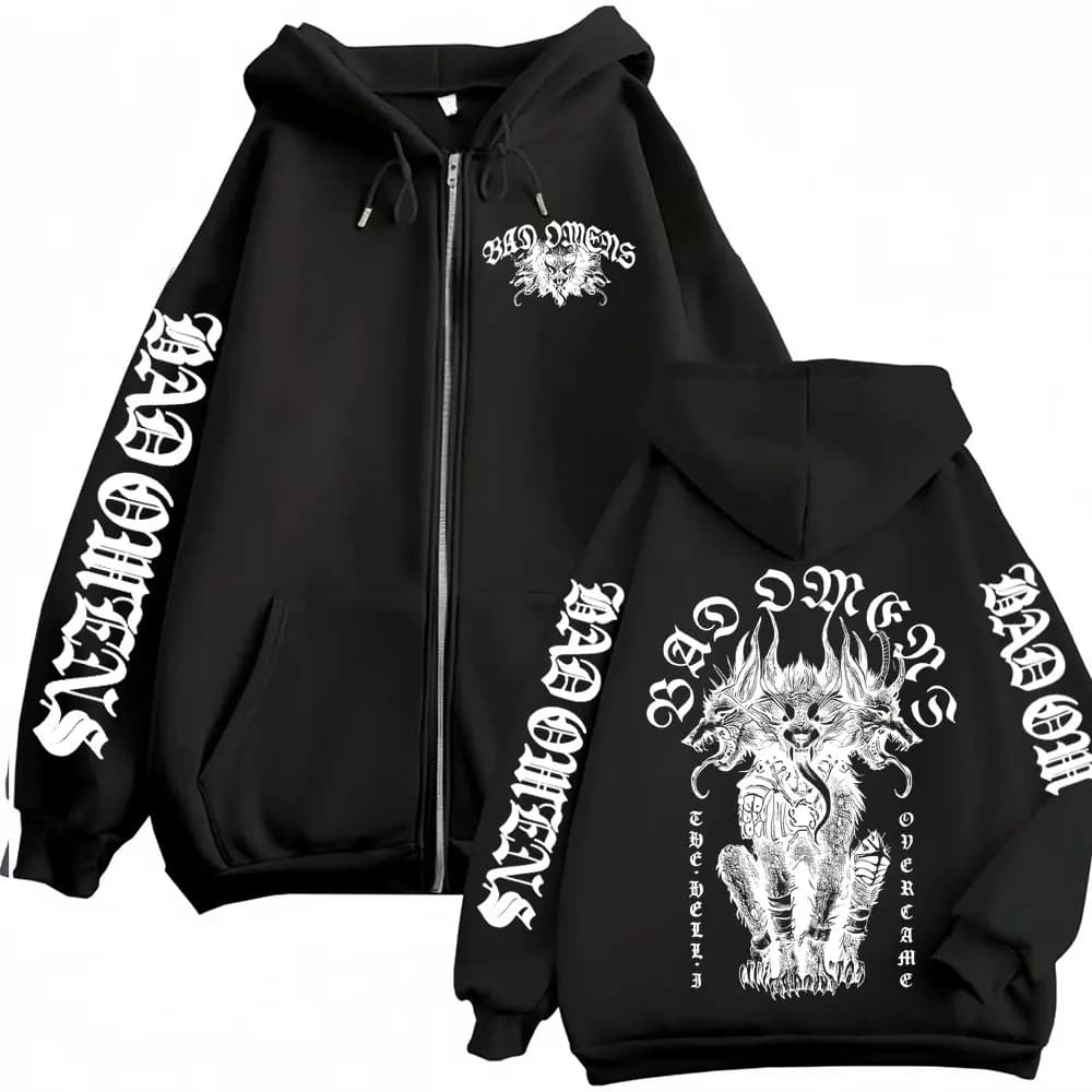 Bad Omen Band DYFL NA Tour Merch 2026 Jacket Sweatshirts Men's Harajuku Hip Hop Punk Zip Up Hoodie Casual Loose Zipper Pullovers