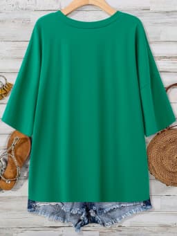 Plus Size Women's V Neck T-Shirt Half Sleeve Pocket Front Twist Hem Casual Loose Fit Top