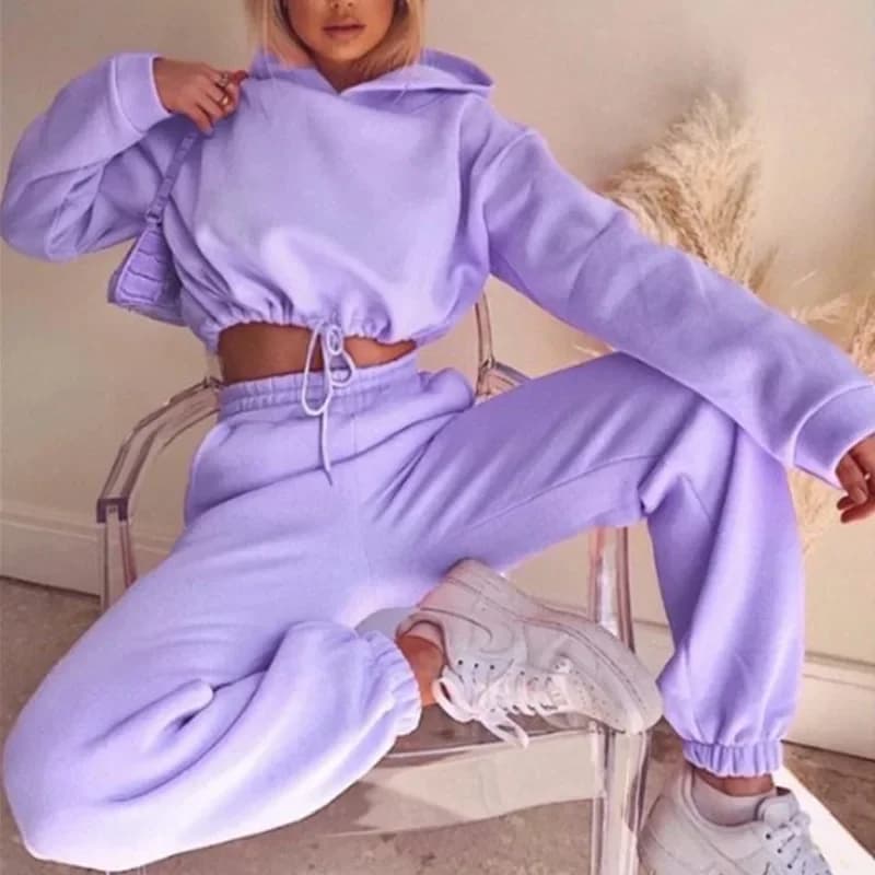 Women's Long-Sleeved Sports Suit, Casual Waist Wear Fashion Trend Two-Piece Set