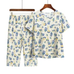 Casual Ice Silk Suit Loose Large Size Suit Short-sleeved Top Loose Two-piece Suit Plus Size Summer Outfits Pijamas Feminino