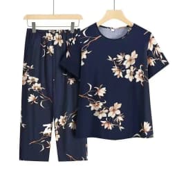 Casual Ice Silk Suit Loose Large Size Suit Short-sleeved Top Loose Two-piece Suit Plus Size Summer Outfits Pijamas Feminino