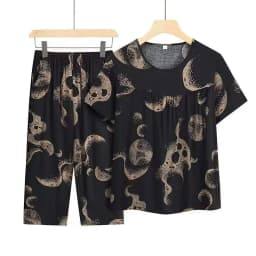 Casual Ice Silk Suit Loose Large Size Suit Short-sleeved Top Loose Two-piece Suit Plus Size Summer Outfits Pijamas Feminino