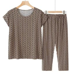 Casual Ice Silk Suit Loose Large Size Suit Short-sleeved Top Loose Two-piece Suit Plus Size Summer Outfits Pijamas Feminino