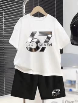 Boys Sets 67 Funny Print Kids T-Shirt Shorts Pant Set Casual Italian Brainrot Summer Top Suit for Funny Gift Children's Clothing