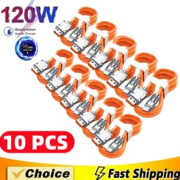 10PCS 120W Super Fast Charge Type-C Liquid Silicone Cable Quick Charge USB Lines For Xiaomi Huawei Samsung USB Phone Data Wire