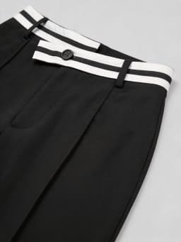 2026 Spring New Collection Black and White Contrast Waistband Wide-Leg Suit Pants Asymmetrical Striped High-Waist Straight-Leg Pants Plus Size Women's Workwear Office Outfit