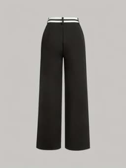 2026 Spring New Collection Black and White Contrast Waistband Wide-Leg Suit Pants Asymmetrical Striped High-Waist Straight-Leg Pants Plus Size Women's Workwear Office Outfit