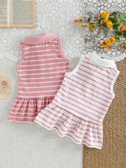 Summer Striped Polo Dress Two-Piece Set, Breathable Sleeveless Design with a Fresh and Adorable Style, Perfect for Baby Girls’ O