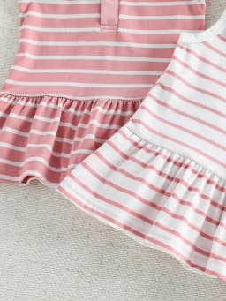 Summer Striped Polo Dress Two-Piece Set, Breathable Sleeveless Design with a Fresh and Adorable Style, Perfect for Baby Girls’ O