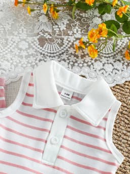 Summer Striped Polo Dress Two-Piece Set, Breathable Sleeveless Design with a Fresh and Adorable Style, Perfect for Baby Girls’ O