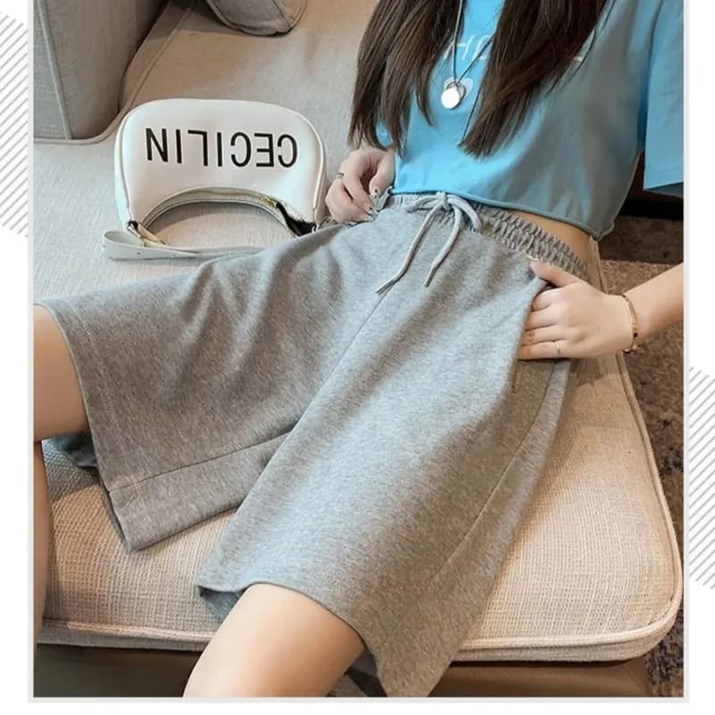 Cotton Summer Wide Leg Shorts for Women's Sports, Loose Fit, Thin, High Waisted Straight Leg Casual Shorts