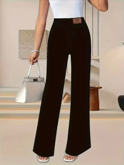 Women's Solid Color Straight Leg Pants Slim Fit Butt Lifting Wide Leg Trouser High Waist Casual Straight Office Wear All Seasons