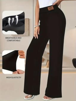 Women's Solid Color Straight Leg Pants Slim Fit Butt Lifting Wide Leg Trouser High Waist Casual Straight Office Wear All Seasons