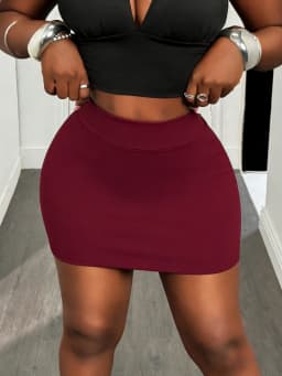 Plus Size Women's 2 Piece Bodycon Mini Skirt Set High Waist Stretch Casual Skirts