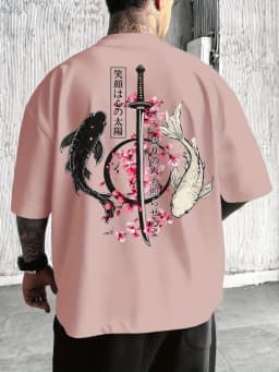 European and American Men's Summer Carp Sword Letter Print Comfortable and Breathable Round Neck T-Shirt Outdoor Street Top