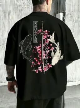 European and American Men's Summer Carp Sword Letter Print Comfortable and Breathable Round Neck T-Shirt Outdoor Street Top
