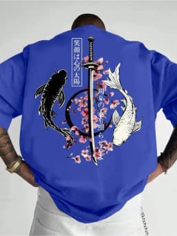 European and American Men's Summer Carp Sword Letter Print Comfortable and Breathable Round Neck T-Shirt Outdoor Street Top