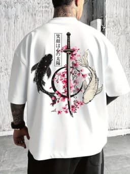 European and American Men's Summer Carp Sword Letter Print Comfortable and Breathable Round Neck T-Shirt Outdoor Street Top