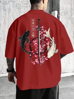 European and American Men's Summer Carp Sword Letter Print Comfortable and Breathable Round Neck T-Shirt Outdoor Street Top