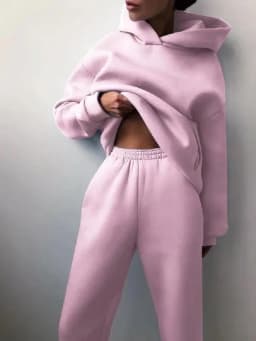 2026 Trend Casual Fashion Thickened Long-Sleeved Sweater And Pants Two-Piece Set with Cap for Women