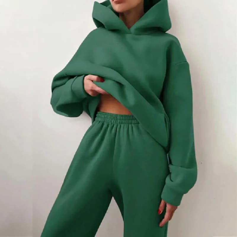 2026 Trend Casual Fashion Thickened Long-Sleeved Sweater And Pants Two-Piece Set with Cap for Women