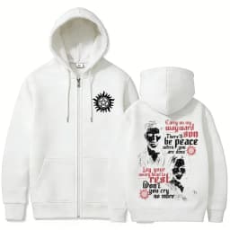 TV Series Supernatural Zipper Hoodie Men Women Clothing Fleece Cotton Oversized Zip Up Jacket Unisex Cosplay Merch Streetwear