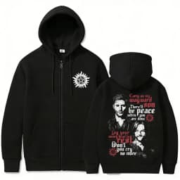 TV Series Supernatural Zipper Hoodie Men Women Clothing Fleece Cotton Oversized Zip Up Jacket Unisex Cosplay Merch Streetwear