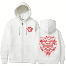 Supernatural Graphic Zipper Hoodie Men Women Casual Retro Fleece Cotton Zip Up Jacket Unisex Cosplay Oversized Zip Up Sweatshirt