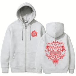 Supernatural Graphic Zipper Hoodie Men Women Casual Retro Fleece Cotton Zip Up Jacket Unisex Cosplay Oversized Zip Up Sweatshirt