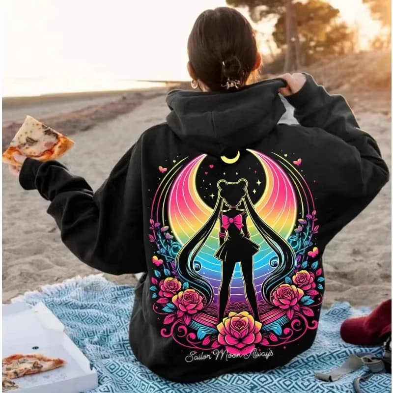 2026 New Sailor Moon Neon Art Printed Hoodie Sweatshirt Men's and Women's Hoodie Men's Tops Sports Hoodie Harajuku Y2K Hoodie