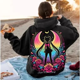2026 New Sailor Moon Neon Art Printed Hoodie Sweatshirt Men's and Women's Hoodie Men's Tops Sports Hoodie Harajuku Y2K Hoodie