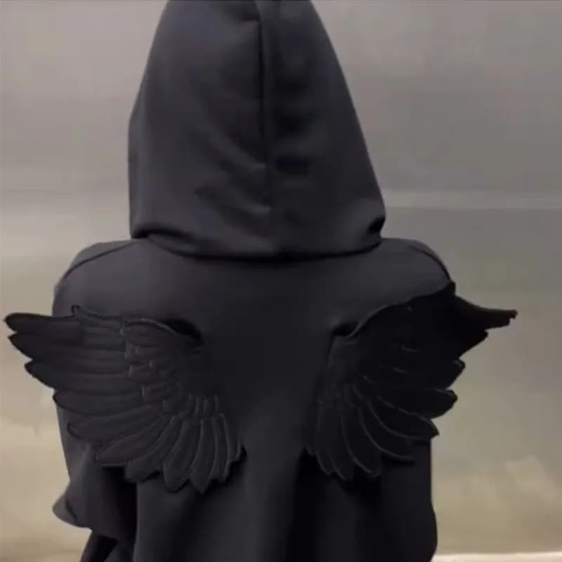 Spring New Cute Personality Street Trend Angel Wings Hooded Solid Color Zipper Sweater for Men and Women Ins Style